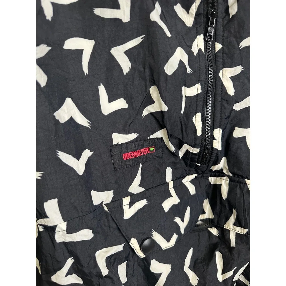Obermeyer Pullover Anorak Jacket Black‎ White Abstract Print Vintage 90s